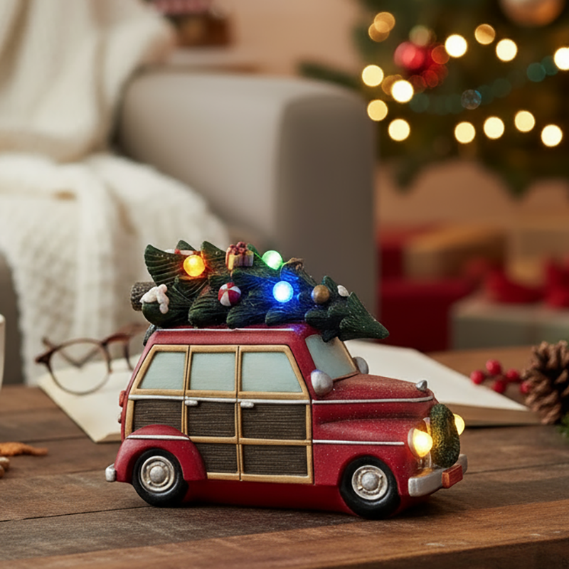 Polyresin Christmas Car Decoration - Festive Vehicle Figurine