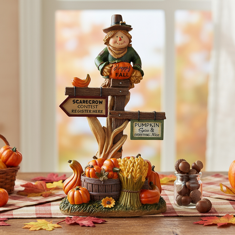 Polyresin Scarecrow Figurine - Fall Harvest Decor