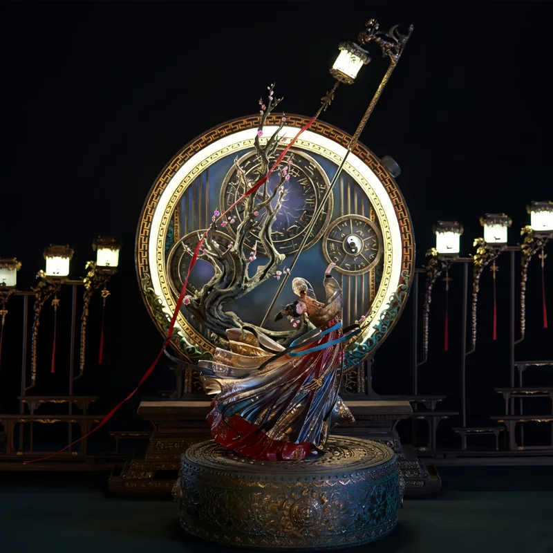 Detailed fantasy figure with flowing clothing and a circular ornamental backdrop.